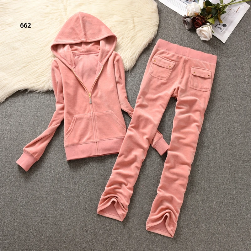 Velvet Tracksuit Women\'s Hooded Jacket and Pants Suit Spring Autumn Long Sleeve Velours Sportswear Two Piece Set