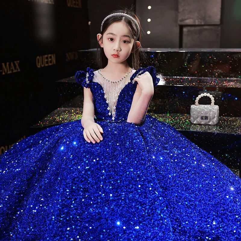 Princess Dress Sequin Evening Weddings Long Dresses Elegant Formal Ball Gown For Girls Birthday Gift 1-14Y