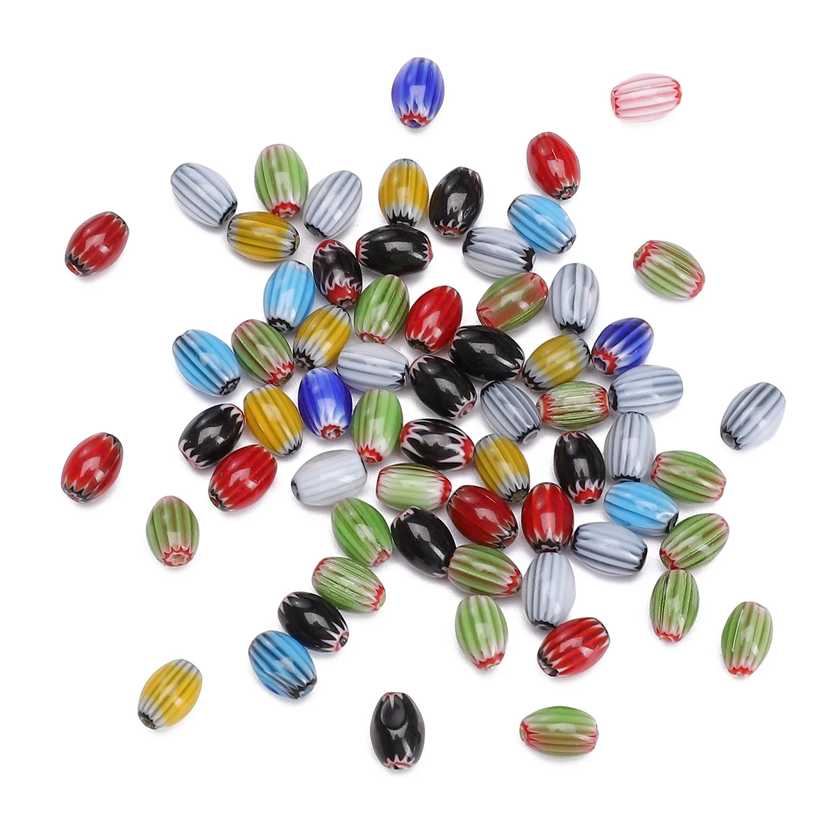 40개 6x9mm 비즈 유리 램프워크 루즈 비즈 수제 빈티지 타원형 비즈 DIY 보석 만들기 목걸이 팔찌 액세서리
