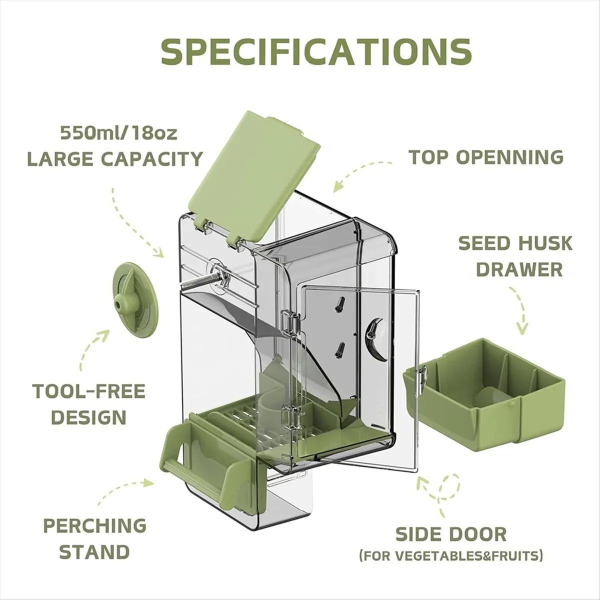 Automatic Bird Feeder, Bird Cage Feeder with Perch Multi-Functional Holder for Fruits Vegetables for Parakeet &LICG