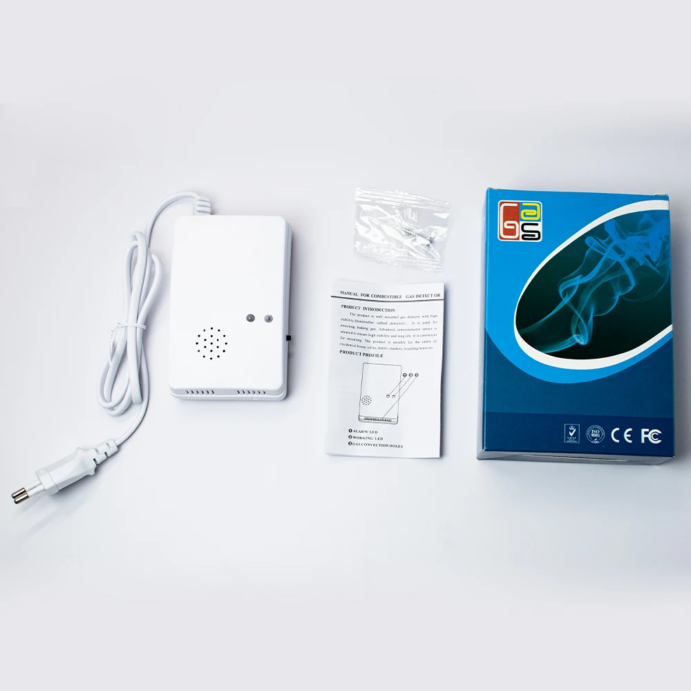 Enchufe de la UE Detector de gas natural y monóxido de carbono Enchufe en 2 en 1 Co propano GLP Alarma de sensor de fuga de gas combustible para cocina