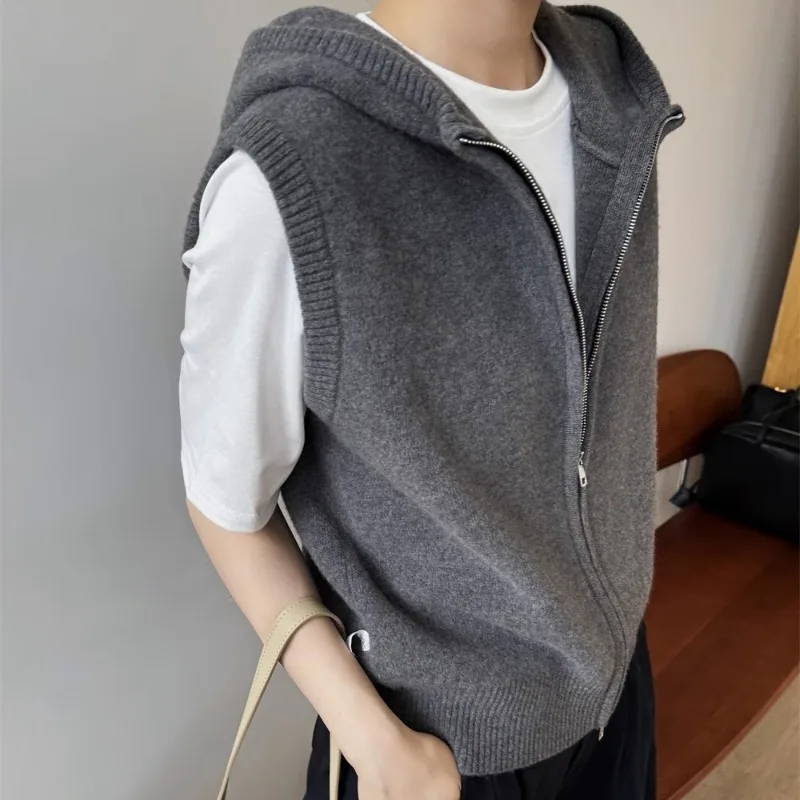 

2025 NEW Women's Thickened Woolen Knitted Vest Zipper Hooded Sveless Sweater Outerwear Autumn Winter Fashion Casual Style