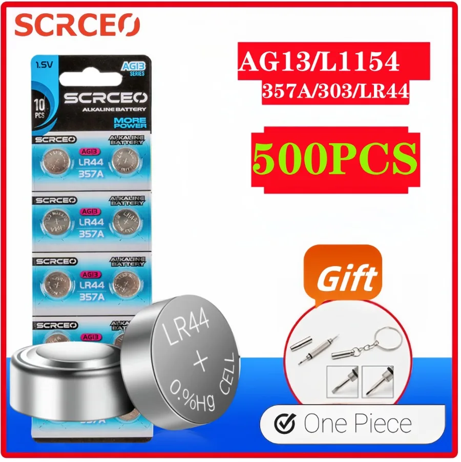 

500pcs 1.5V LR44 Batteries AG13 Button Cell Battery 357 SR44 LR1154 Button Coin Batteries L1154 Battery for Watch Toys Remote