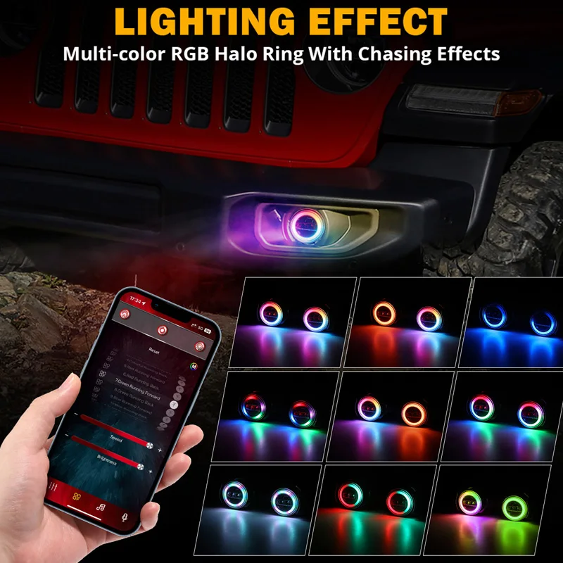 

Car Fog Light Assembly 4 INCH RGB LED Fog Lights Kit Fit For Jeep Wrangler JL 2018 2019 2020 2021 2022 2023 2024 Car Accessories