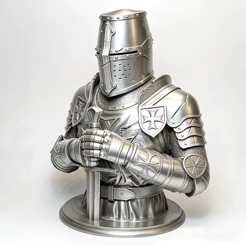 Battle-Hardened Crusader Guardian, Stoic Templar Knight Bust Religious Zealot Figure Display Cabinet
