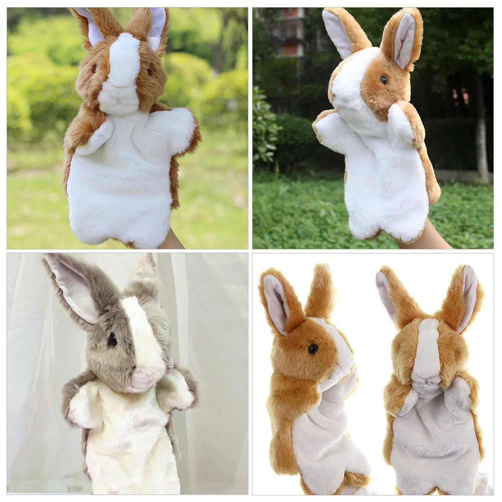 Marionnettes de lapin en peluche marron, marionnettes à main, jouets interactifs d'animaux