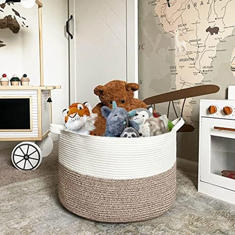 Cotton Rope Basket About 22Inch X 14Inch Toy Basket With Handle Storage Comforter