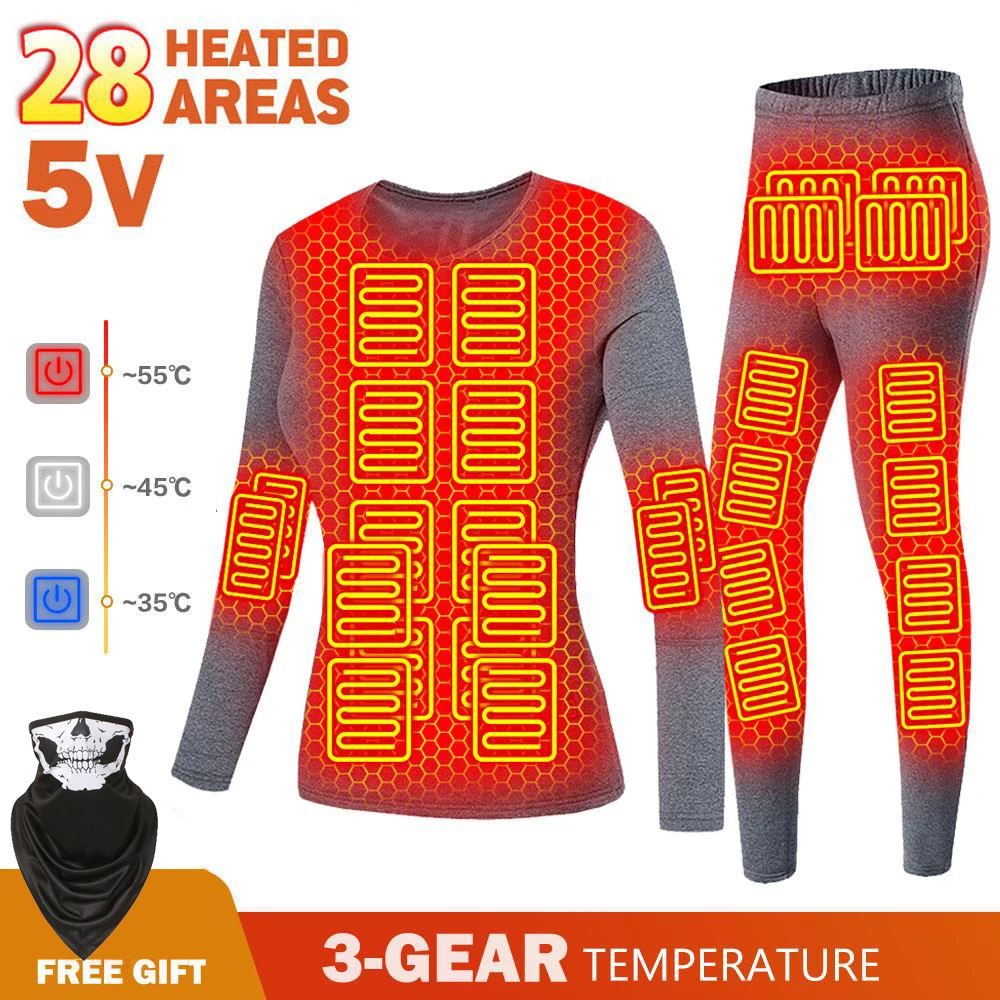 

Women Heated Underwear Winter Thermal Heated Jacket USB Electric Heating Clothing Men's Ski Suit Moto Autumn Thermal Underwear