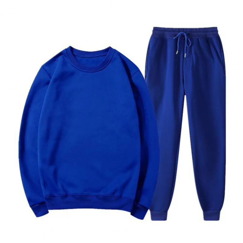 2Pcs/Set Sports Suit Round Neck Long Sleeve Pullover Tops Elastic Drawstring Waist Long Pants Set Office Workout Outfit