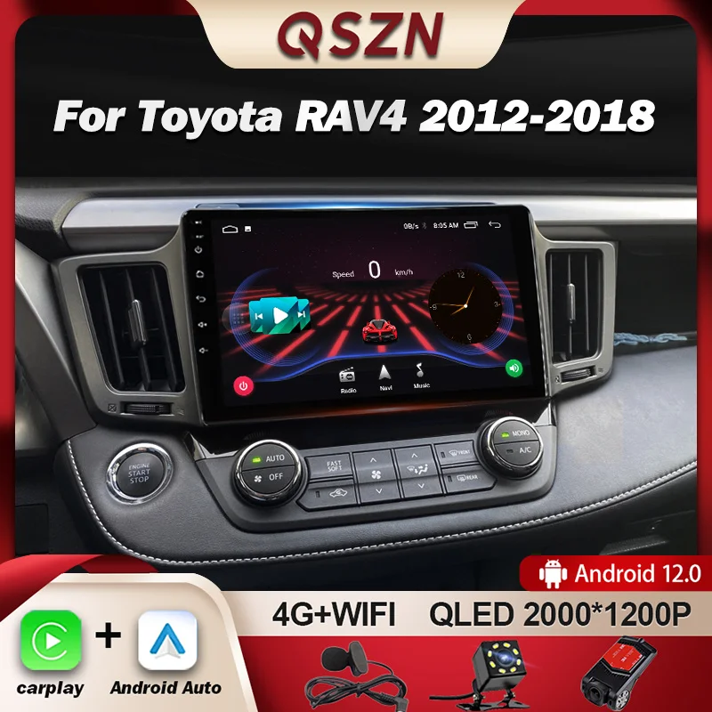 

Автомагнитола QSZN для Toyota RAV4 4 XA40 5 XA50 2012-2018, мультимедийный видеоплеер с GPS-навигацией, 4G Carplay, Android 12, Авторадио