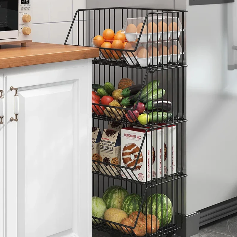 New Storage Rack Floor Mobile Rotating Kitchen Vegetable and Fruit Basket Multi Functional Kitchen Vegetable Storage Rack