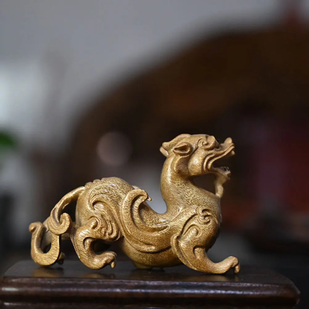 

Stable Wooden Pixiu Statue Desktop Ornament Home Office Bookshelf Decor Chinese Lucky Symbol New Year Adornment Wood Carved