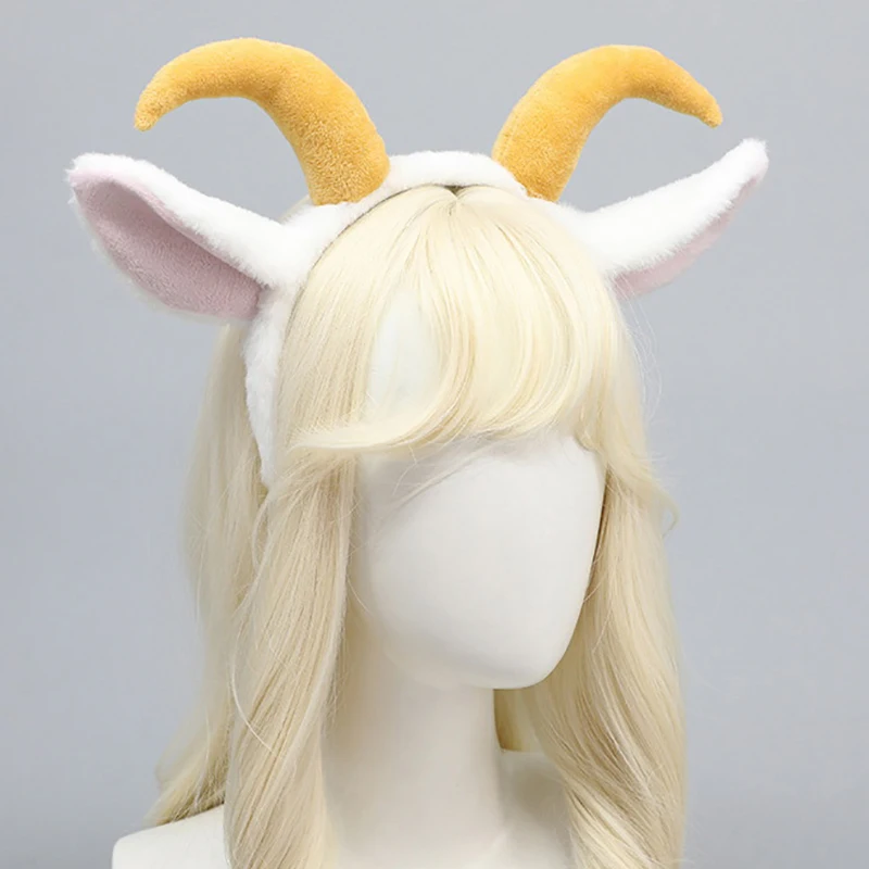 

Повязка на голову с ушками животных в стиле Лолиты, костюмы животных, реквизит, милые плюшевые повязки на голову с длинными рогами и ягненком, черные козьи уши, головной убор, аксессуары для волос