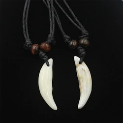 Men's Necklace Woman's Imitation Bone Pendant Tibetan Amulet Fangs Tooth Vintage Tibet Wolf Tooth Charms White Brown Ecru