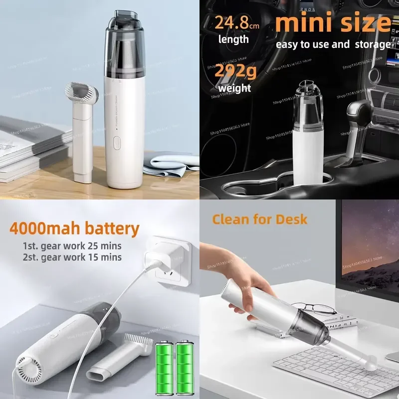 Mini Handheld Car Vacuum Cleaner Powerful Suction Rechargeable Portable Auto Home Cleaning Tool Wireless Dust Remover