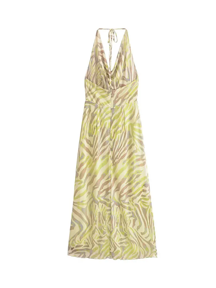 Abito da donna sexy chic con scollo a V Cami Halter Bow Ruffles Abito lungo dritto con lacci Nuovo abito da club alla moda