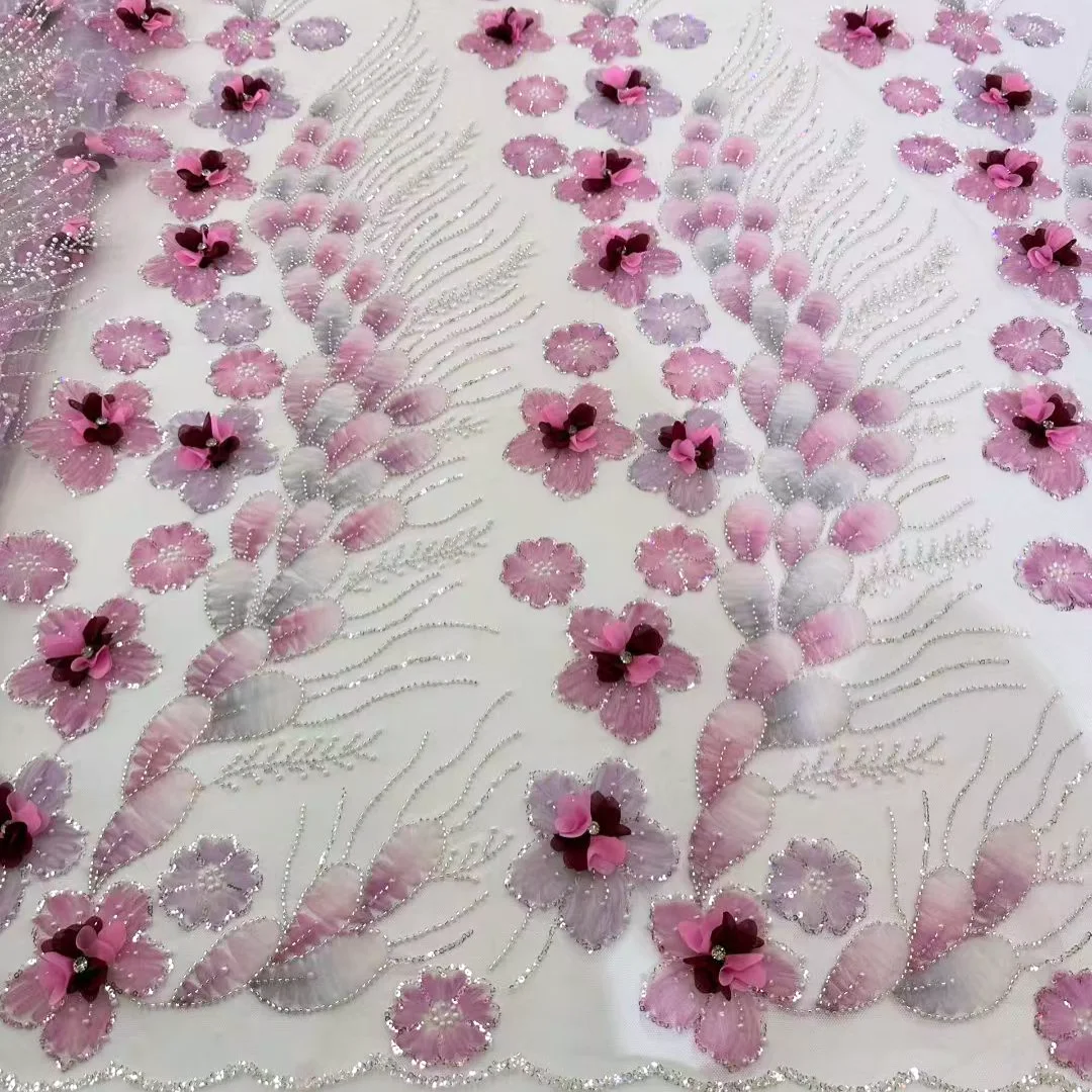 Exquisite Nigerian High-End Embroidery Sequins Beaded Net Lace Fabric Material Top Quality for Women Banquet Dress Sewing