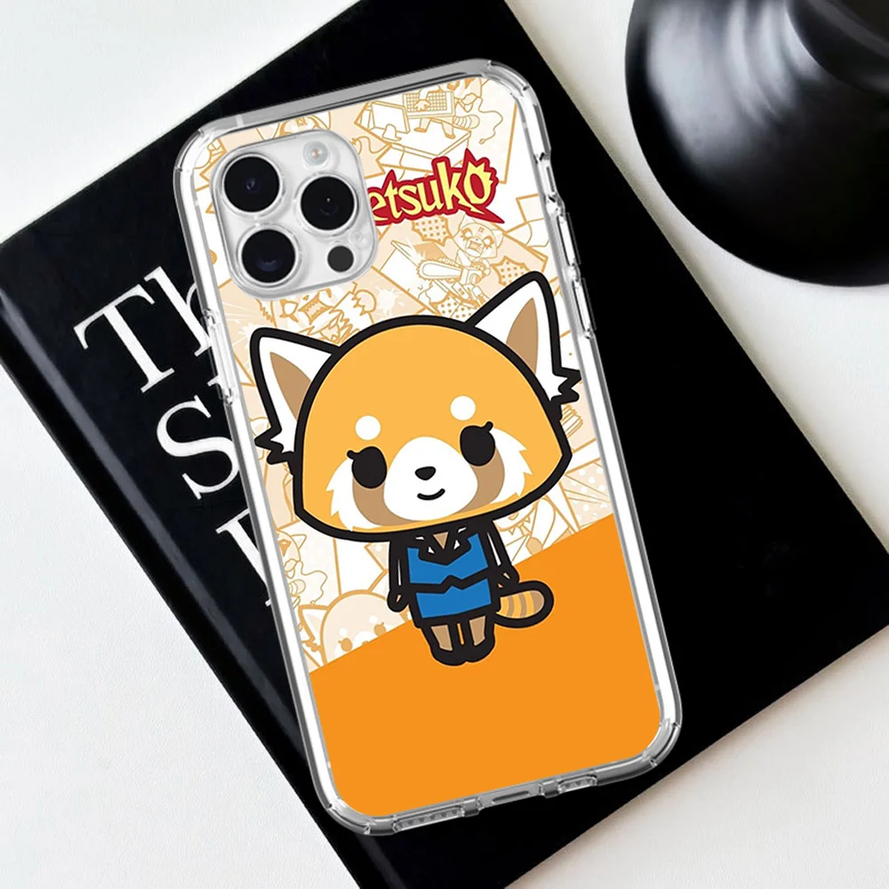 MINISO Cute Aggretsuko For iPhone 16 15 13 14 12 11 Pro Plus MAX XS iPhone13 14 Mini Transparent Phone Case