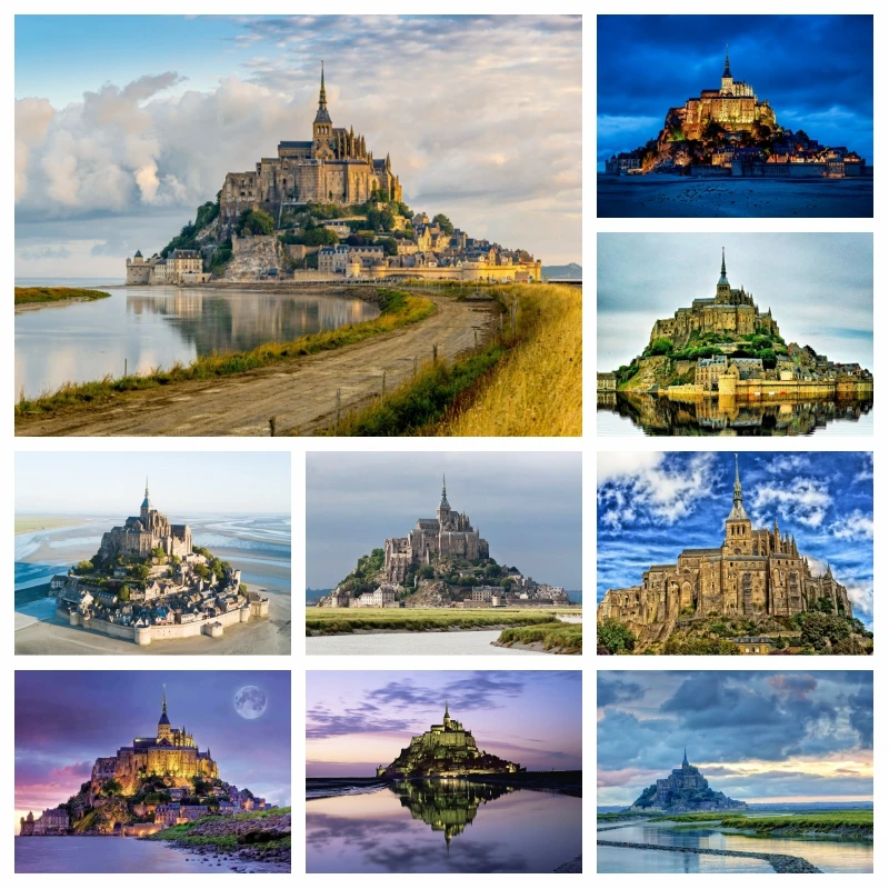 

Mont Saint Michel Island in Normandy France Diamond Painting Cross Stitch Art Castle Lake Landscape Handwork Gift Room Decor