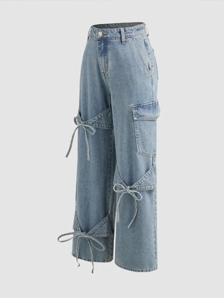 Pantaloni da donna popolari Y2k Jeans larghi da strada di grandi dimensioni Jeans svasati ricamati vintage a vita bassa Pantaloni in denim gotici anni 2000