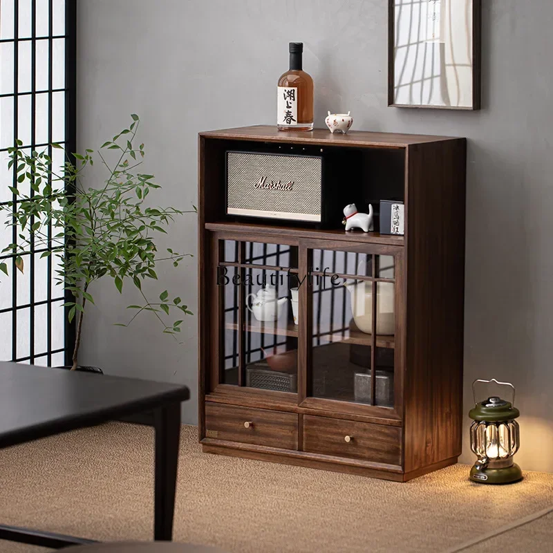 

ls 04Walnut tea table side cabinet, tea set locker, new Chinese storage