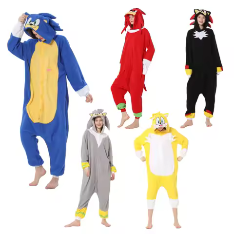 Sonic Anime Cartoon Plush Pajama Onesie Winter Flannel Adult Kids Sleepwear Warm Cosplay Bathrobe Pijama Onesies