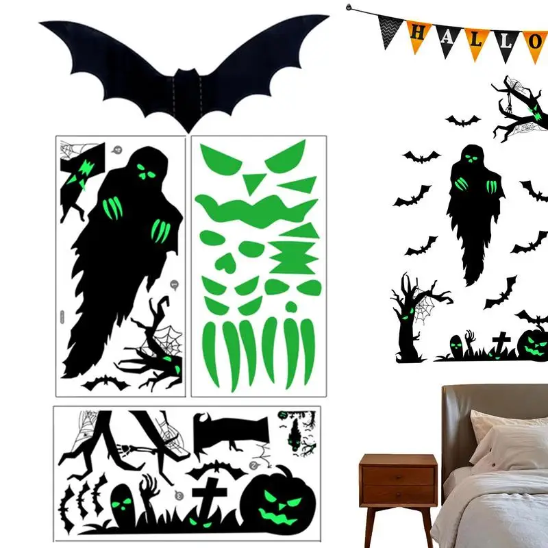 Halloween Glow Sticker Eerie Glowing Halloween Decals Room Ornamental Sticker With Glow For Ceilings Walls Doors Bedside Desk