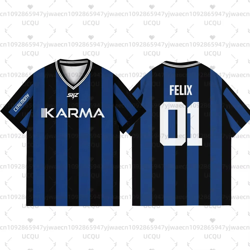 Kpop البقاء كارما ألبوم المشجعين التي شيرت فيليكس Bangchan Hyunjin الشارع الشهير عادية رياضية كبيرة الحجم تي شيرتات قصيرة الاكمام تأثيري الملابس #3