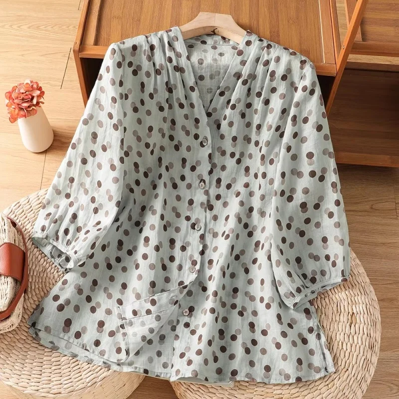 

Летняя женская свободная легкая модная рубашка больших размеров с V-образным вырезом и короткими рукавами J424