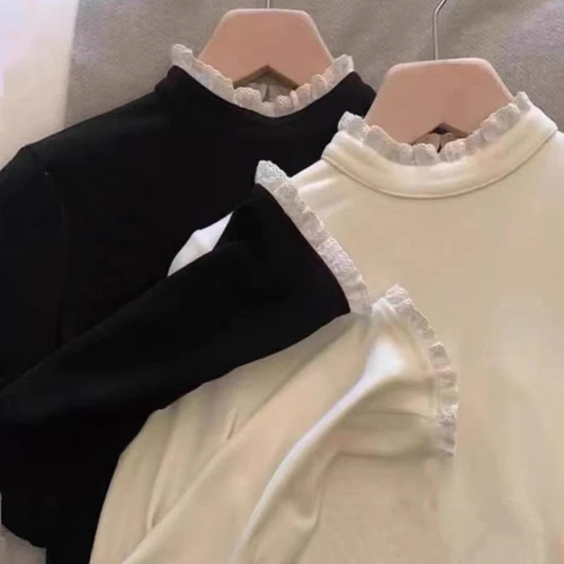 

Осенне-зимние футболки для девочек, дизайнерские футболки, женская корейская модная лоскутная одежда, женское шикарное термобелье, топы