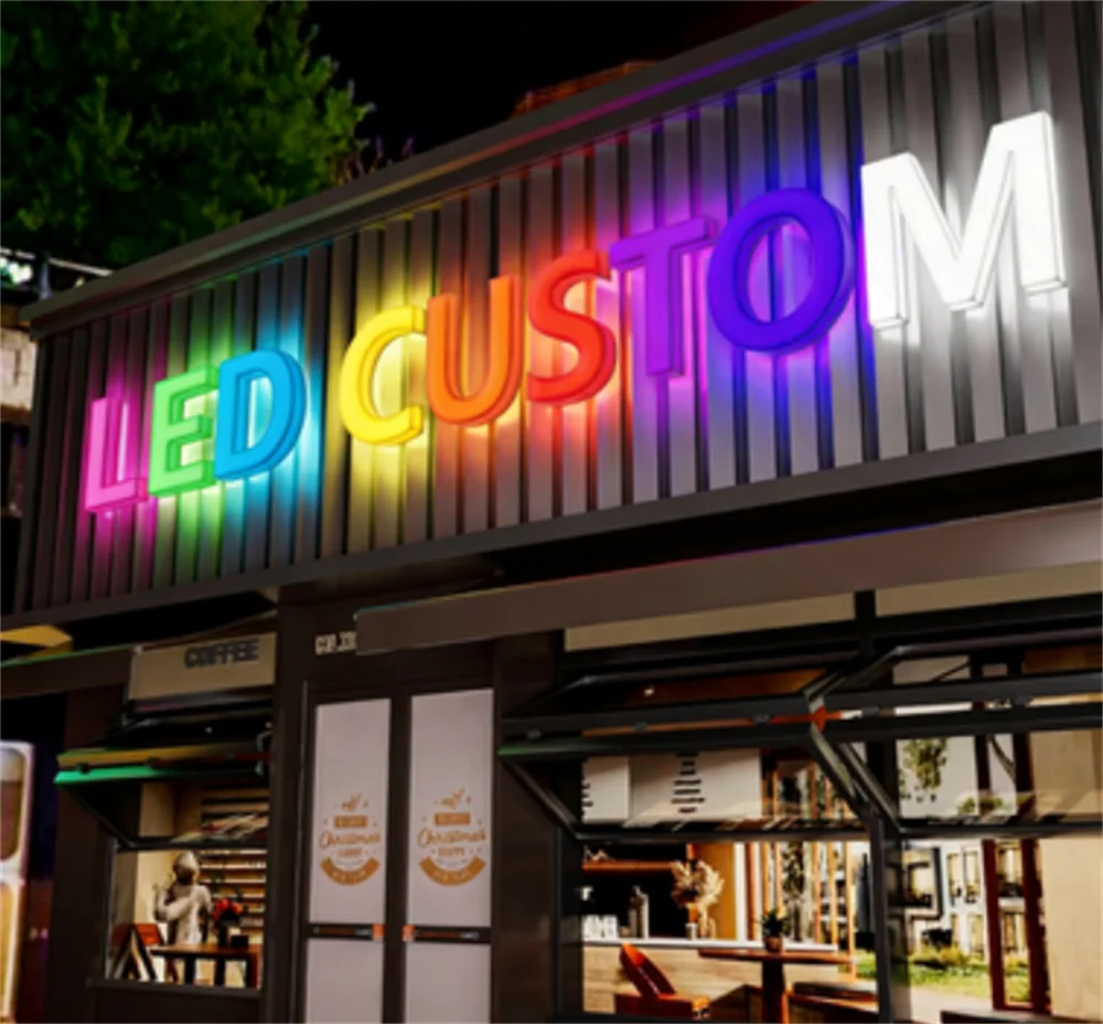 Op maat gemaakte verlichte reclameborden met achtergrondverlichting, bedrijfslogo's, commerciële gevelborden, 3D metalen letters, buitenreclame, dropshipping