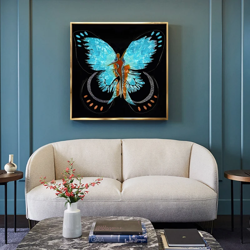 Hand glaze enamel craft painting decorative painting three-dimensional light luxury hanging painting dancing butterfly