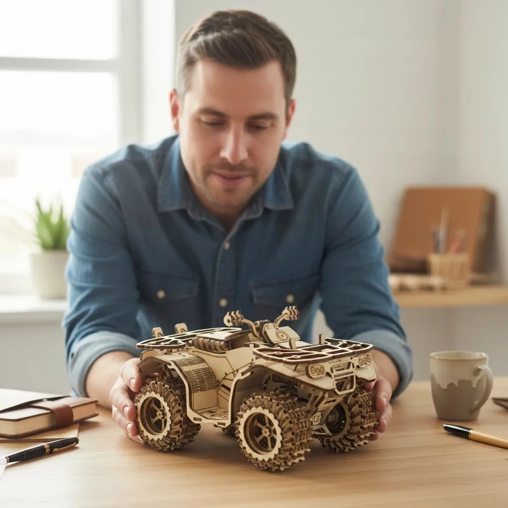 OUZEY DIY zand- en strandvoertuig 3D houten puzzel - lasergesneden modelbouwset, creatief montagespeelgoed voor kinderen