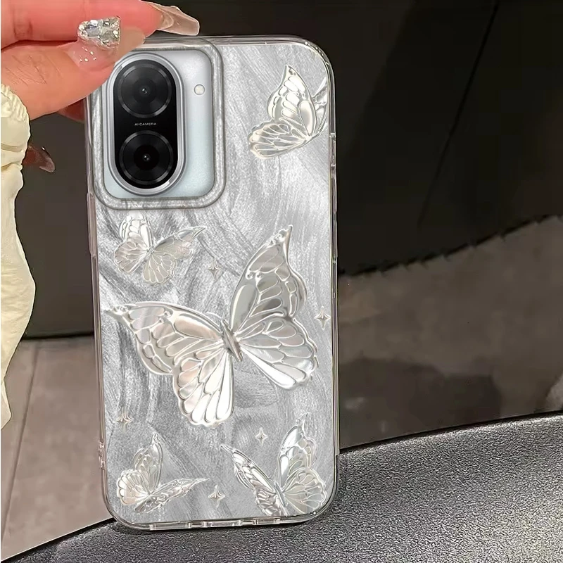 샤오미 레드미 14C 13C 10 9A 9C 노트 14 13 12 11 10S 9 8 Pro Plus A5 A4 A3 A2 A1용 고급 나비 소녀 여성 케이스