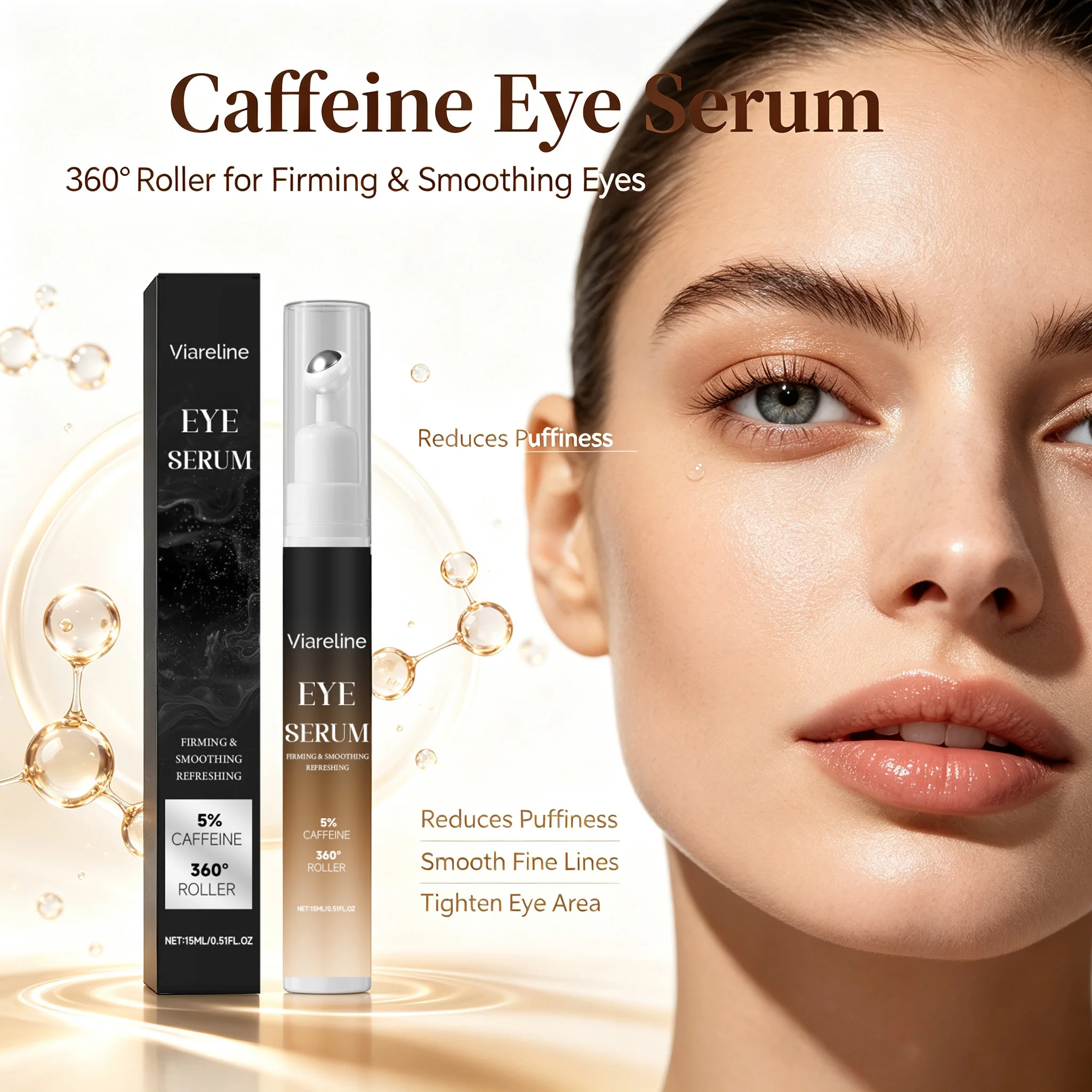 Caffeine Eye Essence Lotion Hydrating Anti-Puffiness Eye Serum Smooth Fine Lines Firming Eye Contour Cream for Dark Circles