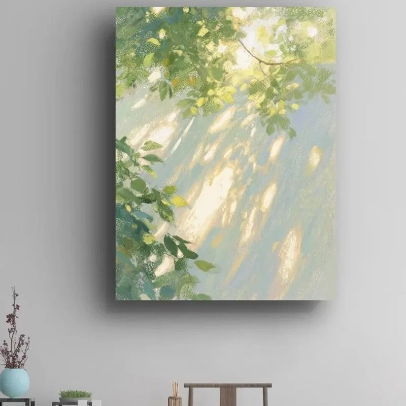 Tableau sur toile représentant un jardin tranquille et un paysage feuaillé – Accents décoratifs pour la maison inspirés de la nature sereine