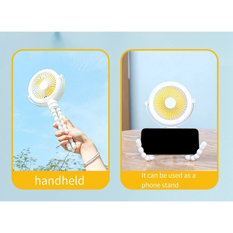 AB42-Portable Rechargeable Baby Stroller Fan Clip-On Octopus Night Light Mini Personal Handheld Portable Fan
