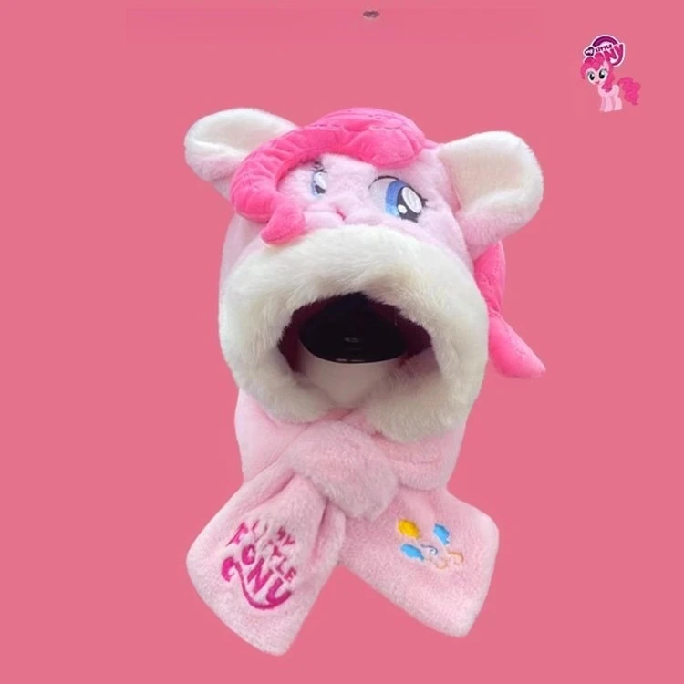 Miniso genuine Little Pony  Cute cartoon plush hat scarf warm two-piece set children plus velvet winter girls