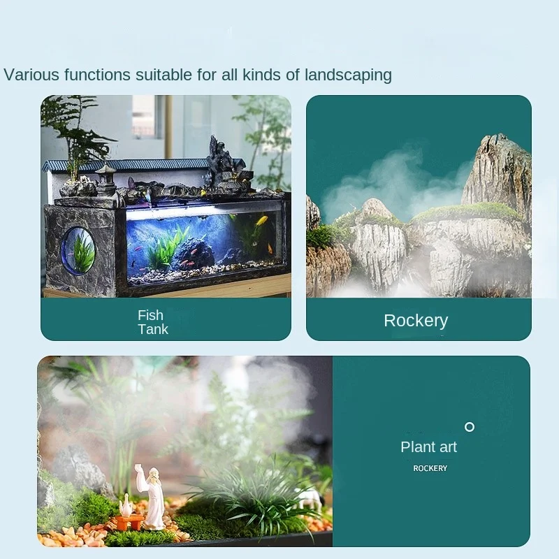 Landscape with Lights and Mist Maker Bonsai Fish Pond Fish Tank Landscape Decoration Humidifier Atomizer