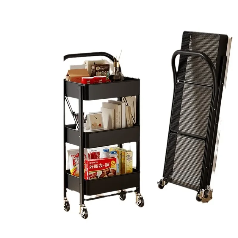 

Removable bookshelf bedroom storage shelf trolley floor folding kitchen carbon steel installation-free