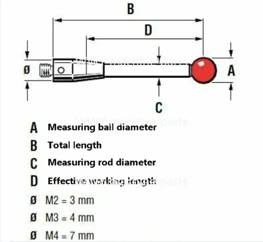 CMM Touch Probe Stylus 6mm Ruby Ball CNC Lengthen Probe Tip Ceramic Shaft M4 A-5000-3712 OMP60 6.0*100mm Machine Tool Part