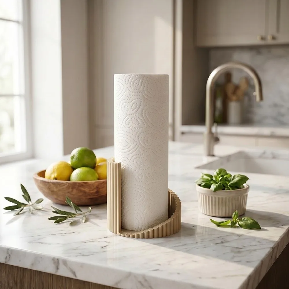 3D Printing Paper Towel Holder Freestanding Spiral Wave Kitchen Tissue Dispenser Modern Stable Desktop Paper Organizer