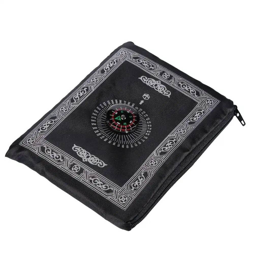 Prayer Rug Polyester Portable Braided Mats Simply Print with Compass In Pouch Travel Home New Style Mat Blanket 100x60cm