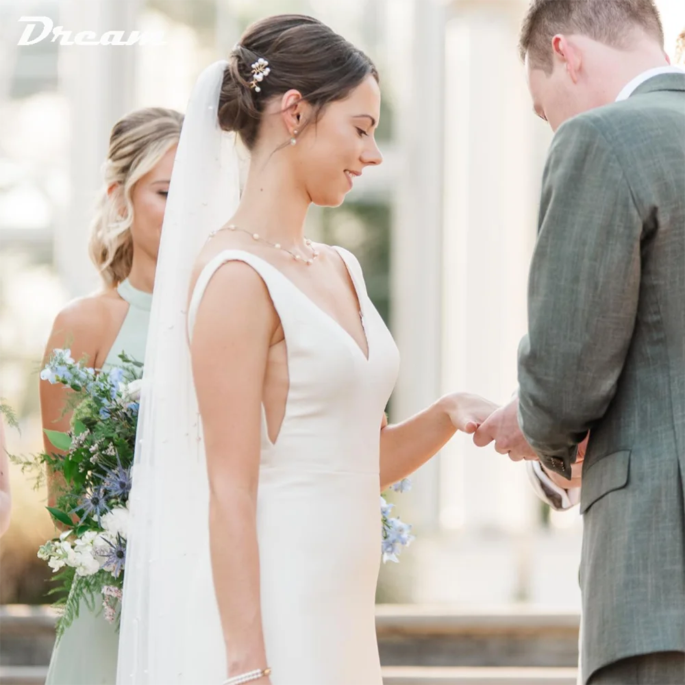 DREAM-Robe de mariée sirène en pansement à col en V, bretelles spaghetti simples, patients dos nu en fibre élégants, quoi que ce soit, 2023