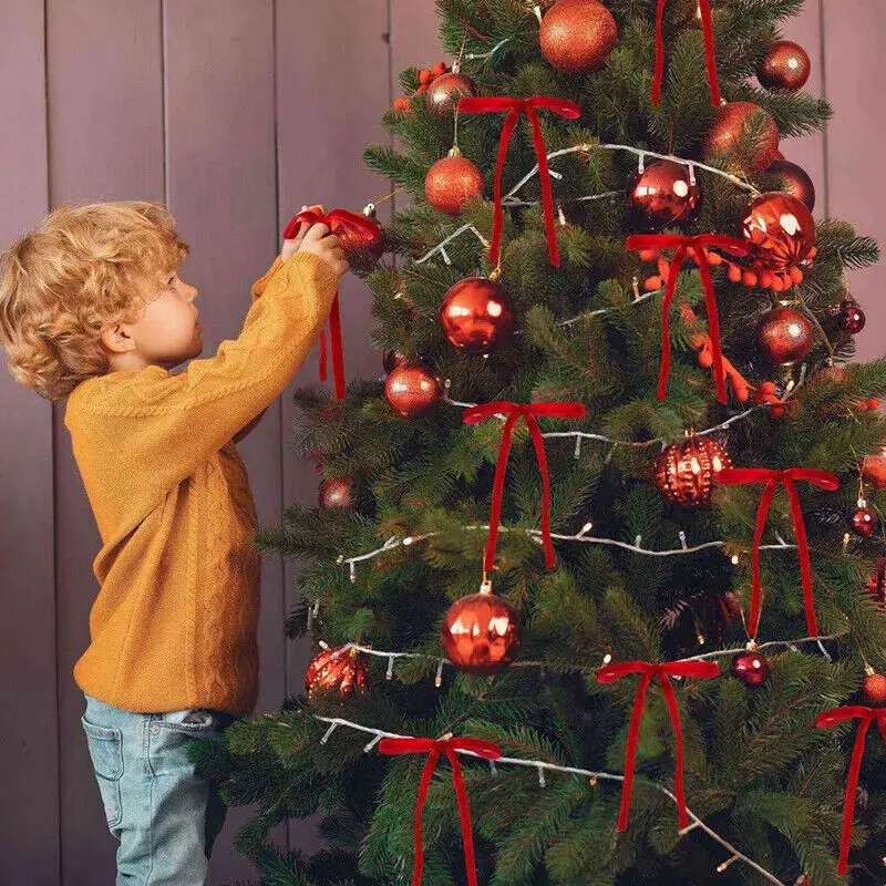 24 Uds. De lazos de cinta navideña de terciopelo, coronas de árbol, envoltura de regalo, manualidades festivas de invierno, lazos de cinta navideña roja para decoración navideña