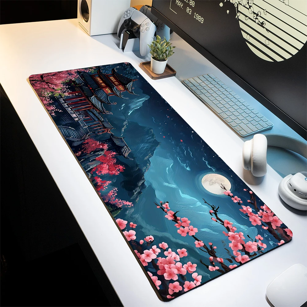 

Artistic style cherry blossom scenery Mouse Pad Desk Mat with stitched edge rubber anti-slip pc accessories keyboard mouse pads