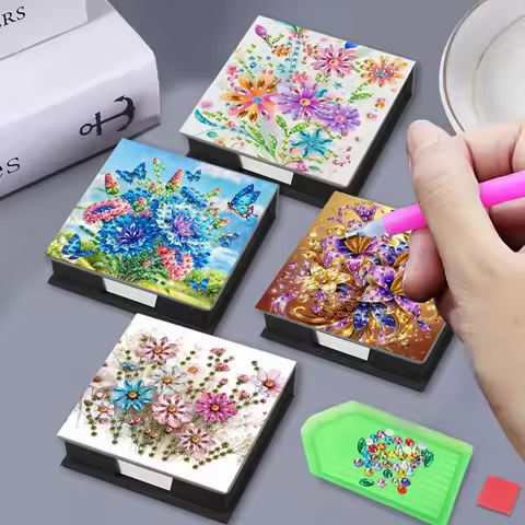 1 DIY diamond painting set, flower-themed handicraft label box, suitable for teachers, offices and libraries
