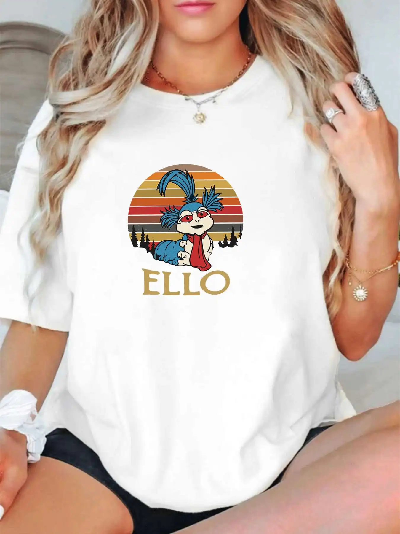 

【1141485】 Женская футболка больших размеров с круглым вырезом и короткими рукавами, эластичными половинными рукавами и модными принтами