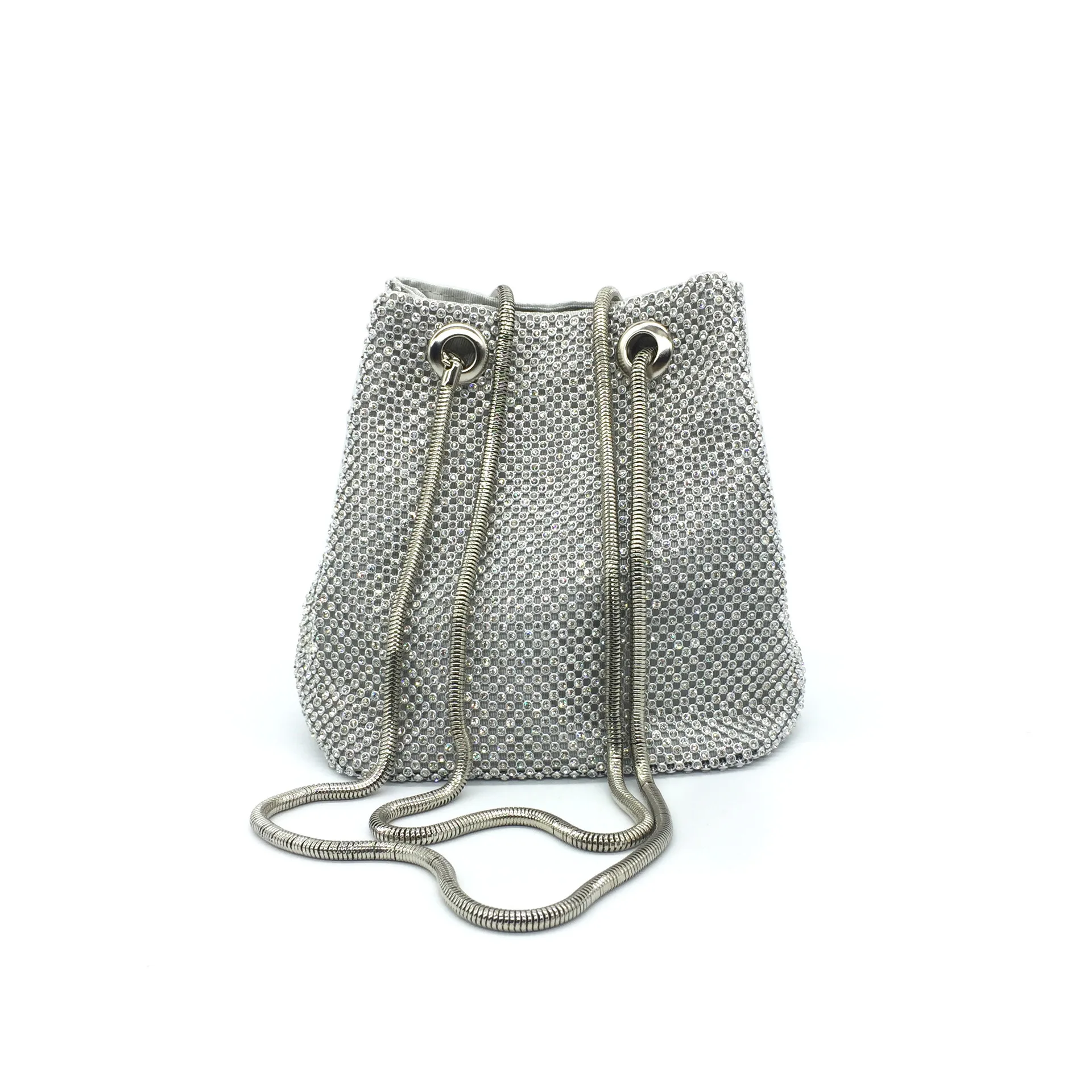 Rhinestones Bucket Bags Fashion Diamond Women Shoulder Bag Design Soft Ladies Handbag Party Bridal Wedding Clutch Snake Chain