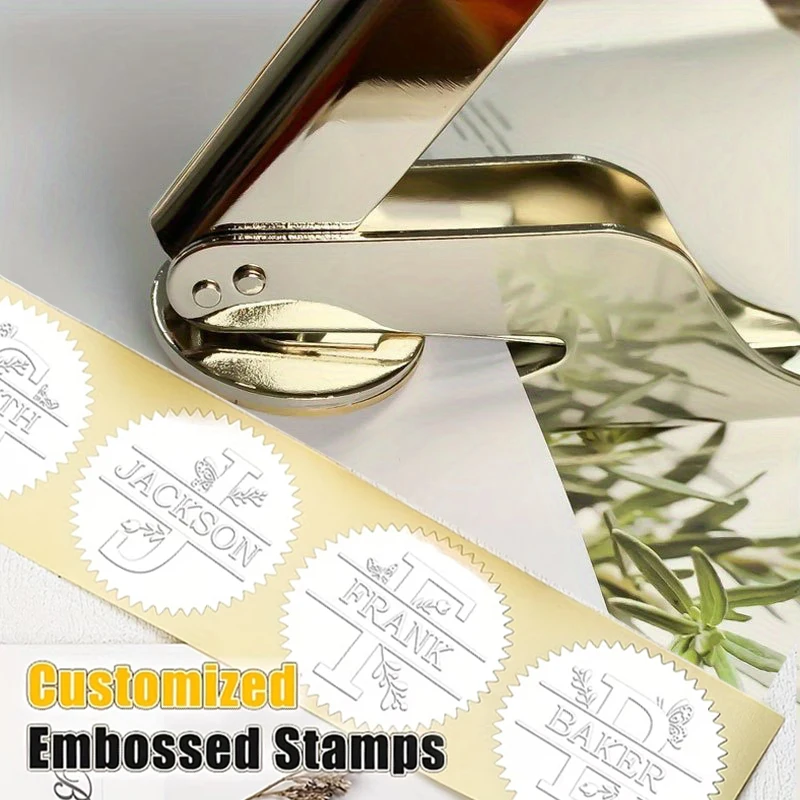Personalized Embosser Sliver Stamp Book with Embossed Floral Initial Alphabet Book Embosser, Add Your Own Text for Invitations,